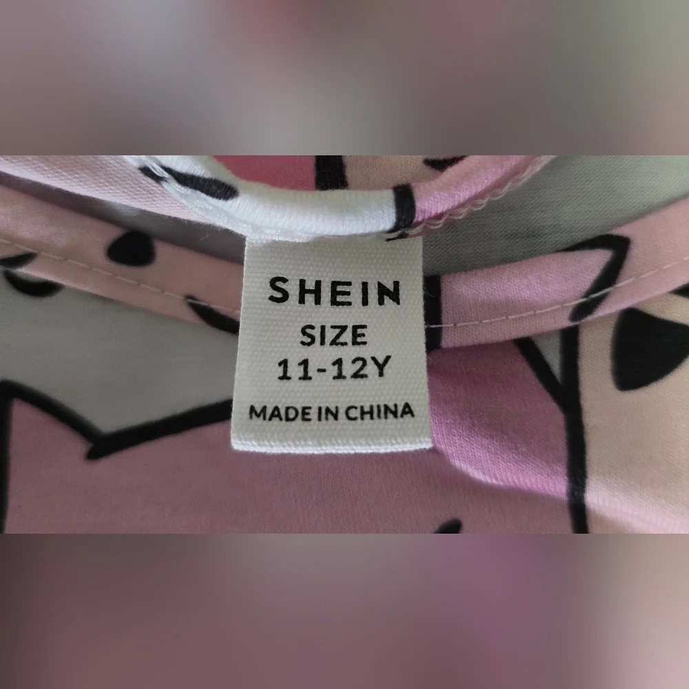 Shein Girls Flutter Sleeve Cat Print Casual Dress 11-12Y